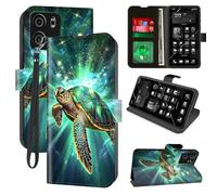 Decahouy for Blu View 5 Wallet Phone Case with RFID Blocking, 4 Card Holders, Kickstand, Wrist Strap - Magnetic PU Leather Flip Case Protective Cover for Women & Men,Elegant Green Sea Turtle