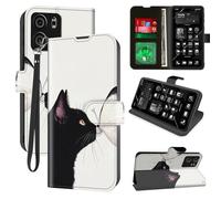 Decahouy for Blu View 5 Wallet Phone Case with RFID Blocking, 4 Card Holders, Kickstand, Wrist Strap - Magnetic PU Leather Flip Case Protective Cover for Women & Men,A Black Cat and A Butterfly
