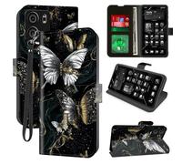 Decahouy for Blu View 5 Wallet Phone Case with RFID Blocking, 4 Card Holders, Kickstand, Wrist Strap - Magnetic PU Leather Flip Case Protective Cover for Women & Men,3D Gold and Silver Butterfly