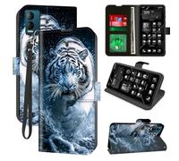 Decahouy for Blu View Speed Ultra 5g B1660v Wallet Phone Case with RFID Blocking, 4 Card Holders, Kickstand, Wrist Strap - Magnetic Leather Flip Protective Cover Case,White Tiger with Blue Eyes