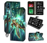Decahouy for Blu View Speed Ultra 5g B1660v Wallet Phone Case with RFID Blocking, 4 Card Holders, Kickstand, Wrist Strap - Magnetic Leather Flip Protective Cover Case,Elegant Green Sea Turtle