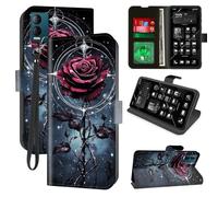 Decahouy for Blu View Speed Ultra 5g B1660v Wallet Phone Case with RFID Blocking, 4 Card Holders, Kickstand, Wrist Strap - Magnetic Leather Flip Cover Case for Women&Men,Burgundy Rose Silver Circle