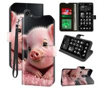 Decahouy for Consumer Cellular Iris Connect Wallet Phone Case with RFID Blocking, 4 Card Holders, Kickstand, Wrist Strap - Magnetic Leather Flip Case Protective Cover for Women&Men,Cute Pink Pig