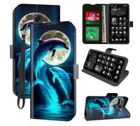 Decahouy for Consumer Cellular Iris Connect Wallet Phone Case with RFID Blocking, 4 Card Holders, Kickstand, Wrist Strap - Magnetic Leather Flip Case Protective Cover for Women&Men,Midnight Flowers
