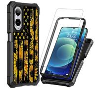 Decahouy for Cricket Icon 6 (SL219C) / AT&T Verge (SL219A) Case with Screen Protector,Full-Body Protection Heavy Duty Bumper Shockproof Corner Cover Case for Cricket Icon 6,Sunflowers American Flag