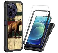 Decahouy for Cricket Icon Pro 2026/ATT Motivate Pro 2 5G Phone Case with Tempered Glass Screen Protector, Heavy Duty Shockproof Rugged Bumper Dual Layer Cover Protective Case,California Vintage Flag