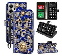 Decahouy for Cricket Outlast 5G 2024/AT&T Motivate Pro 5G Wallet Case with RFID Blocking, 4 Card Holders, Kickstand, Wrist Strap - Magnetic Leather Flip Protective Cover Case,Golden Sun Moon Reliefs