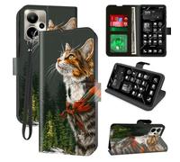 Decahouy for Cricket Outlast 5G 2024/AT&T Motivate Pro 5G Wallet Case with RFID Blocking, 4 Card Holders, Kickstand, Wrist Strap - Magnetic Leather Flip Protective Cover Case,Forest Cat Wearing Scarf