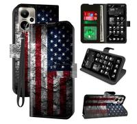 Decahouy for Cricket Outlast 5G 2024/AT&T Motivate Pro 5G Wallet Case with RFID Blocking, 4 Card Holders, Kickstand, Wrist Strap - Magnetic Leather Flip Protective Cover Case,Stone American Flag