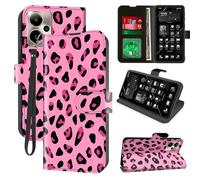 Decahouy for Cricket Outlast 5G 2024/AT&T Motivate Pro 5G Wallet Case with RFID Blocking, 4 Card Holders, Kickstand, Wrist Strap - Magnetic Leather Flip Protective Cover Case,Pink Leopard Print