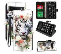 Decahouy for Google Pixel 6A 6.1" Wallet Phone Case with RFID Blocking, 4 Card Holders, Kickstand, Wrist Strap - Magnetic PU Leather Flip Case Protective Cover for Women & Men,White Tiger/Butterfly