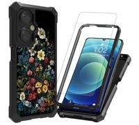 Decahouy for Oneplus Nord N30 5G Case with Screen Protector Heavy Dual Layer Slim Shockproof Impact Resist Durable Black Phone Case for OnePlus Nord N30 5G 2023,Midnight Garden Bloom