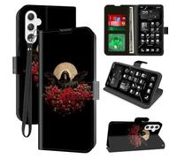 Decahouy for Samsung Galaxy S25 Wallet Case with RFID Blocking, 4 Card Holders, Kickstand, Wrist Strap - Magnetic PU Leather Flip Protective Cover Case for Women & Men,Angel of Death and Red Rose