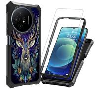Decahouy for TCL 60 XE NXTPAPER 5G Phone case with Screen Protector,Full-Body Protection Heavy Duty Silicone Bumper Hard PC Shockproof Corner Cover Case for Women & Men，Mystical Deer and Leaves