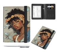 Decahouy Passport and Vaccine Card Holder Cover Combo,Travel Passport Holder Wallet with RFID Blocking, Leather Vaccine Card Slot Passport Cover Case for Women & Men, African American Girl, with Pen