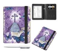 Decahouy Passport and Vaccine Card Holder Cover Combo,Travel Passport Holder Wallet with RFID Blocking, Leather Vaccine Card Slot Passport Cover Case for Women & Men, Purple Cross Butterflies, with