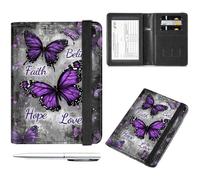 Decahouy Passport and Vaccine Card Holder Cover Combo,Travel Passport Holder Wallet with RFID Blocking, Leather Vaccine Card Slot Passport Cover Case for Women & Men, Purple Butterflies, with Pen