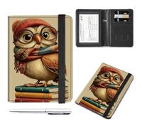 Decahouy Passport and Vaccine Card Holder Cover Combo,Travel Passport Holder Wallet with RFID Blocking, Leather Vaccine Card Slot Passport Cover Case for Women & Men, Cute Bookworm Owl, with Pen