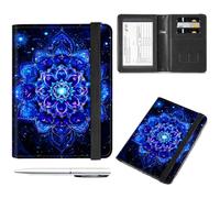 Decahouy Passport and Vaccine Card Holder Cover Combo,Travel Passport Holder Wallet with RFID Blocking, Leather Vaccine Card Slot Passport Cover Case for Women & Men, Mystical Blue Mandala, with Pen