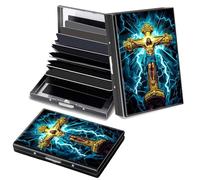 Decahouy RFID Blocking Slim Aluminum Credit Card Holder for Men&Women, Small Metal Wallet with 6 Accordion Slots, Lightweight Business Card Case, Fashion Pattern ID Wallet Gift, Golden Jesus Large