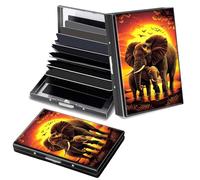 Decahouy RFID Blocking Slim Aluminum Credit Card Holder for Men&Women, Small Metal Wallet with 6 Accordion Slots, Lightweight Business Card Case, Fashion Pattern ID Wallet Gift, Two Elephants at