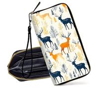 Decahouy RFID Blocking Wristlet Wallet for Women - Slim PU Leather Zipper Clutch, Cute Credit Card Holder Purse with Wrist Strap for Ladies, Colorful Deers