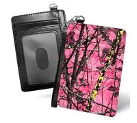 Decahouy Slim Minimalist Credit Card Holder Wallet for Men & Women [Wrist Strap], RFID Block Front Pocket Card Case, PU Leather Small Wallets with Keychian & ID Window, Pink Camo and Tree Branches
