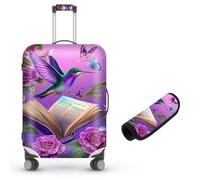 Decahouy Suitcase Cover for Luggage 18-21 Inch, Washable Elastic Anti-Scratch Luggage Protector, Durable Zipper Baggage Cover with Handle Wrap, Travel Accessories for Suitcase, Hummingbird, Pink Rose