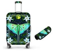 Decahouy Suitcase Cover for Luggage 18-21 Inch, Washable Elastic Anti-Scratch Luggage Protector, Durable Zipper Baggage Cover with Handle Wrap, Travel Accessories for Suitcase, Green Luna Moth & Moon
