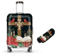 Decahouy Suitcase Cover for Luggage 18-21 Inch, Washable Elastic Anti-Scratch Luggage Protector, Durable Zipper Baggage Cover with Handle Wrap, Travel Accessories for Suitcase, Christmas Cardinal