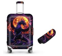 Decahouy Suitcase Cover for Luggage 18-21 Inch, Washable Elastic Anti-Scratch Luggage Protector, Durable Zipper Baggage Cover with Handle Wrap, Travel Accessories for Suitcase, Black Fire Dragon, S