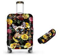 Decahouy Suitcase Cover for Luggage 18-21 Inch, Washable Elastic Anti-Scratch Luggage Protector, Durable Zipper Baggage Cover with Handle Wrap, Travel Accessories for Suitcase, Sphinx Cat and Flowers
