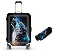 Decahouy Suitcase Cover for Luggage 18-21 Inch, Washable Elastic Anti-Scratch Luggage Protector, Durable Zipper Baggage Cover with Handle Wrap, Travel Accessories for Suitcase, Blue Wolf Howlings, XL
