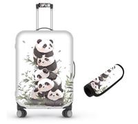 Decahouy Suitcase Cover for Luggage 18-21 Inch, Washable Elastic Anti-Scratch Luggage Protector, Durable Zipper Baggage Cover with Handle Wrap, Travel Accessories for Suitcase, Cute Pandas, XL (fit