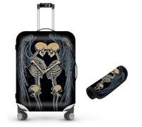 Decahouy Suitcase Cover for Luggage 18-21 Inch, Washable Elastic Anti-Scratch Luggage Protector, Durable Zipper Baggage Cover with Handle Wrap, Travel Accessories for Suitcase, Two Skeleton Angels in