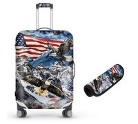 Decahouy Suitcase Cover for Luggage 18-21 Inch, Washable Elastic Anti-Scratch Luggage Protector, Durable Zipper Baggage Cover with Handle Wrap, Travel Accessories for Suitcase, American Flag Eagles