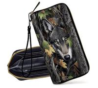 Decahouy Womens Wallet, RFID Blocking Wristlet Wallet for Women, Slim PU Leather Credit Card Holder Purse, Large Capacity Zipper Clutch with Wrist Strap, Ideal Christmas Gifts, Camo Tree Branch