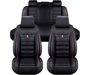 DECAIK Car Seat Covers Full Set for Seat MII 5 Door 2012-2021, Wear-Resistant and Breathable Front & Rear Seat Covers, Waterproof PU Leather Seat Protector for 5 Seater,C Black+Red