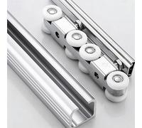 DECAKE 2 3 4 5 6 7 FT Heavy Duty Sliding Double Barn Door Hardware Track Kit Exterior, Hidden Flexible Pocket Rail Set with 8-Wheels Hangers,(Silver,74in/188cm)