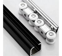 DECAKE 2 3 4 5 6 7 FT Heavy Duty Sliding Double Barn Door Hardware Track Kit Exterior, Hidden Flexible Pocket Rail Set with 8-Wheels Hangers,(Black,48in/121.9cm)