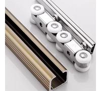 DECAKE 2 3 4 5 6 7 FT Heavy Duty Sliding Double Barn Door Hardware Track Kit Exterior, Hidden Flexible Pocket Rail Set with 8-Wheels Hangers,(Champagne,84in/213.4cm)