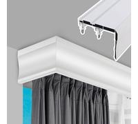 DECAKE 3 in 1 White Ceiling Mount Curtain Pelmet Box with Double Tracks Metal Rail Decorative Valance Custom Length Drapes Rod System for Elegant Window Treatments
