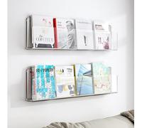 DECAKE Acrylic Floating Bookshelves Wall Mounted Bookshelf, Clear Invisible Book Display Stroage Stand for Office Kids Bedroom Hanging Magazine Organizer Rack