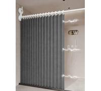 DECAKE Adjustable Drill-Free Shower Curtain with Suction Cups Waterproof Folding Bathroom Divider Removable Rod for Wet & Dry Separation - Grey 200-220cm Ideal Small Spaces Easy Instal