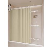 DECAKE Adjustable No-Drill Shower Curtain with Suction Cups - Waterproof Folding Bathroom Divider Removable Rod for Dry/Wet Separation (Yellow 100-120cm) - Easy Install Space Saver Durabl