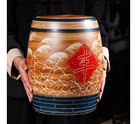 DECAKE Ceramic Rice Bucket with Lid, Food Storage Containers, Large Capacity Grain Dispenser Chinese Dispenser, Household Kitchen Jar Medicinal Material Jar(41x34cm/16.1x13.4in)