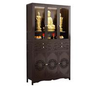 DECAKE Chinese Buddha Niche Altar Cabinet, Bamboo Shrine Table with Drawer, Personal Meditation Buddhist Prayer Stand, Home Incense (102x37x174cm/40.2"x14.6"x68.5")