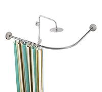 DECAKE Curved Shower Curtain Rod L-Shaped No Drilling Bathroom Bathtub Bath Corner Rail Bar Adjustable,Extendable Stainless Steel Pole(Size:100-160cm*60 * 80cm)