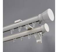 DECAKE Double Curtain Track, Wall Mounted Bay Window Pole Rod, Complete Kit with Brackets & Rings, Silent Aluminum Alloy Rail for Living Room Bedroom