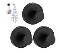 DECAKE Luxehold No-Drill Hooks,Superhold Hooks, Gold Shower Glass Door Hook, Bathroom Stainless Steel Vacuum Hooks for Shower, Bathroom, Kitchen black 3PCS